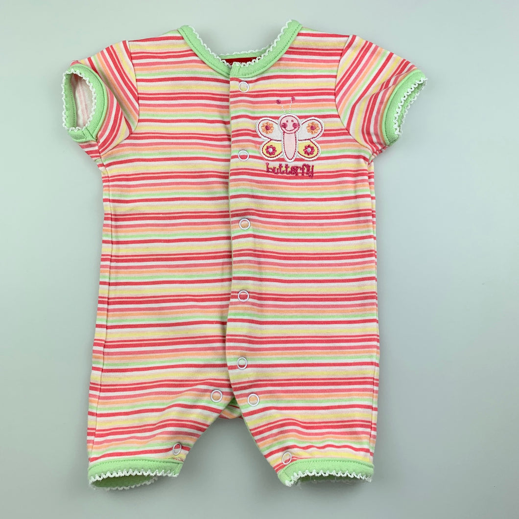 Girls Sprout, striped cotton romper, butterfly, EUC, size 0000