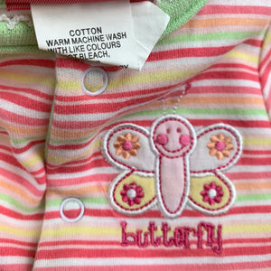 Girls Sprout, striped cotton romper, butterfly, EUC, size 0000