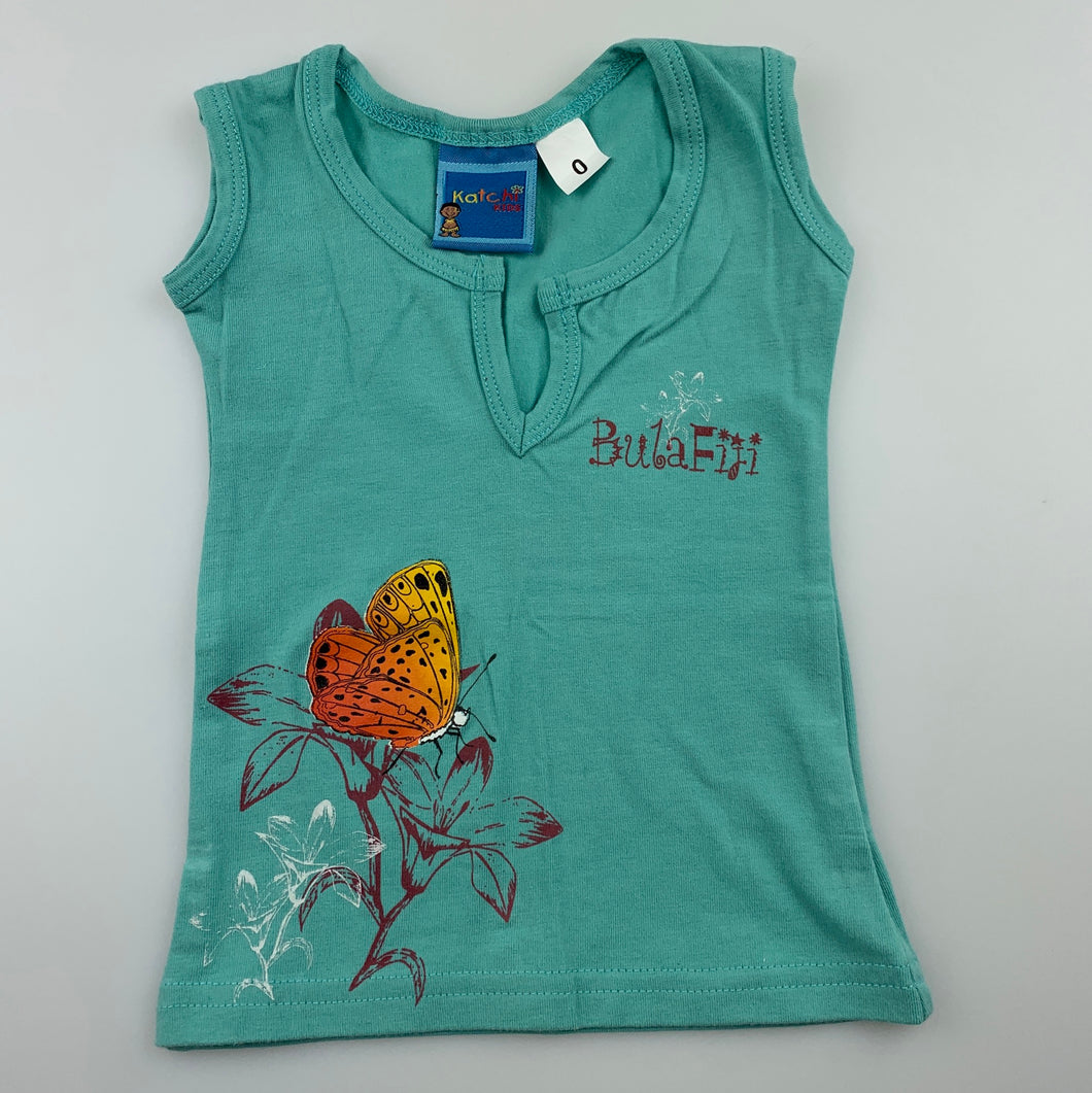 Girls Katchi Kids, stretchy singlet top, butterfly, GUC, size 0