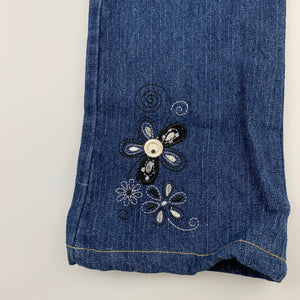 Girls Nannette, blue denim jeans, embroidered, adjustable, Inside leg: 41cm, GUC, size 4