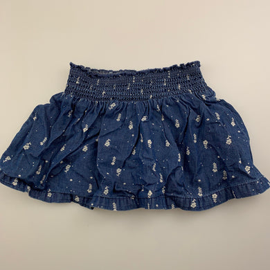 Girls Anko, blue floral casual skirt, elasticated, GUC, size 2