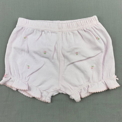 Girls Le Bon, pink soft cotton shorts, embroidered, EUC, size 00