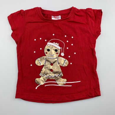 Girls B&L, red cotton Christmas t-shirt / top, gingerbread, EUC, size 0