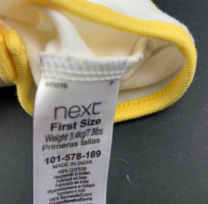 Unisex Next, Baby, yellow & white soft cotton romper, EUC, size 0000