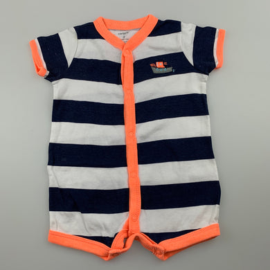 Boys Carter's, navy stripe cotton romper, boat, FUC, size 3 months