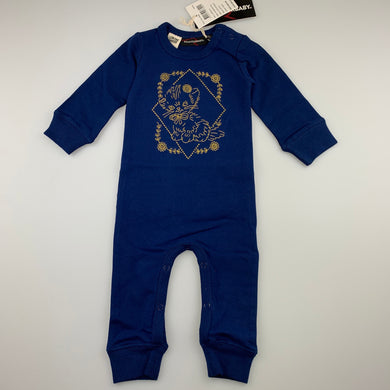 Girls Rock Your Baby, navy stretchy playsuit / romper, embroidered cat, NEW, size 00
