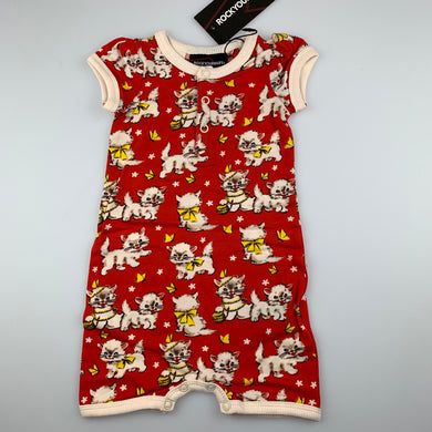 Girls Rock Your Baby, stretchy retro cat print romper, NEW, size 00
