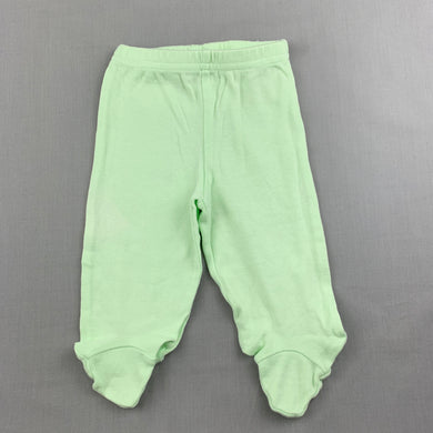 Unisex Chick Pea, green cotton footed leggings / bottoms, EUC, size 00