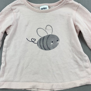 Girls Anko Baby, pale pink cotton top, bee, GUC, size 00
