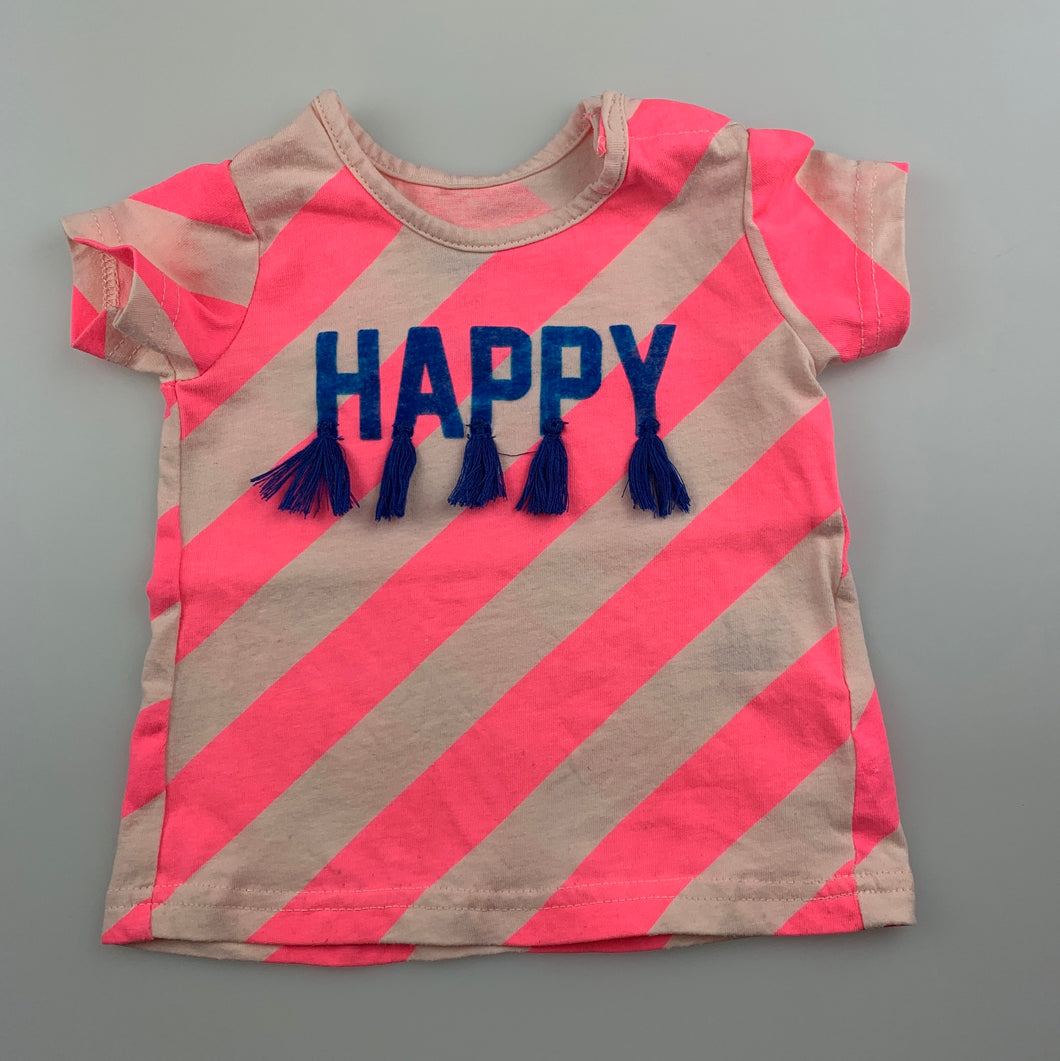 Girls Cotton On Baby, pink stripe cotton t-shirt / top, FUC, size 00