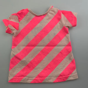 Girls Cotton On Baby, pink stripe cotton t-shirt / top, FUC, size 00