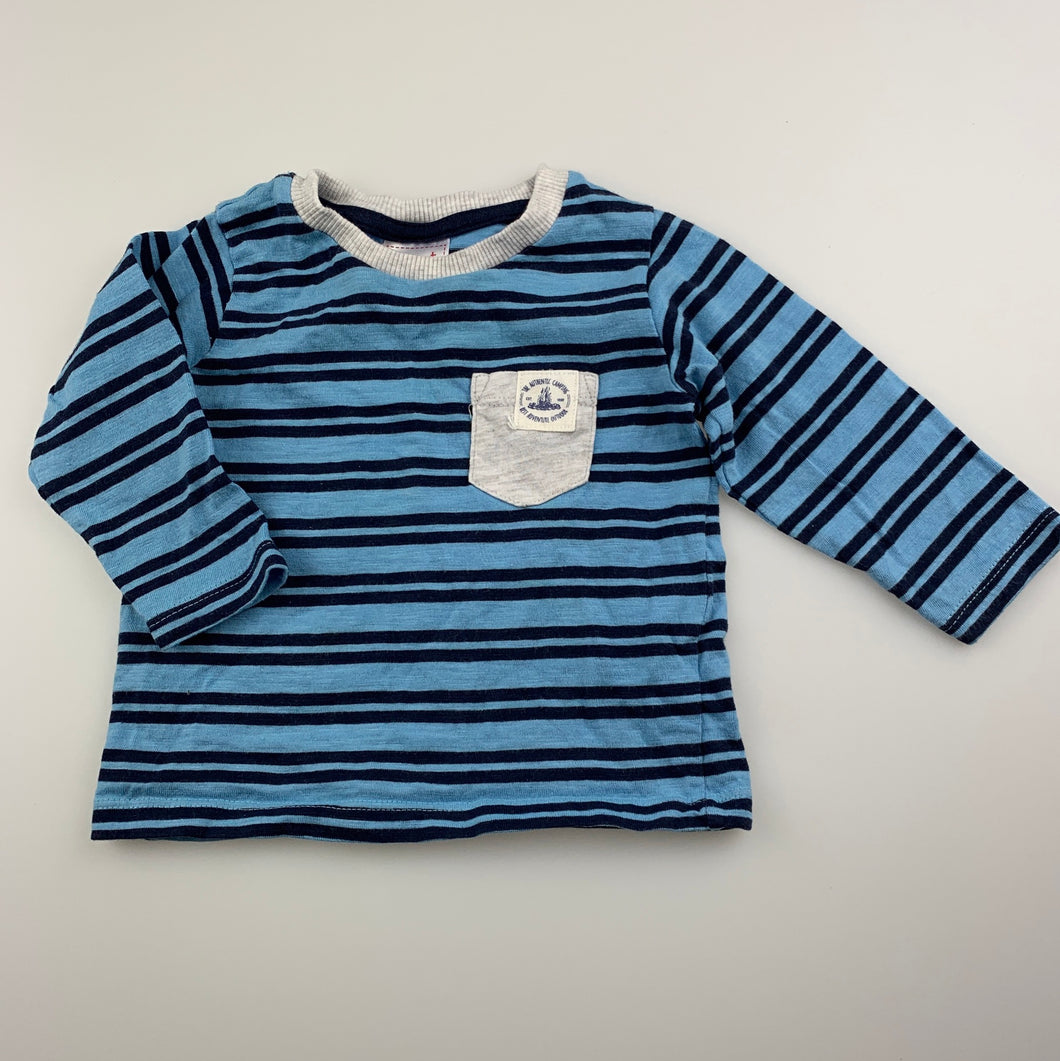 Boys Sprout, blue stripe soft cotton long sleeve top, EUC, size 000