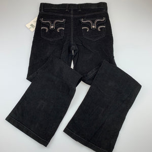 Girls Faded Glory, black cotton corduroy pants, adjustable, Inside leg: 73cm, NEW, size 14