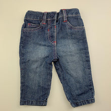 Load image into Gallery viewer, Girls M &amp; Co Baby, blue denim pants, elasticated, GUC, size 00