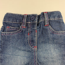 Load image into Gallery viewer, Girls M &amp; Co Baby, blue denim pants, elasticated, GUC, size 00