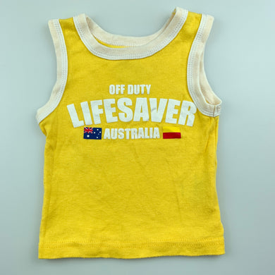 Unisex Between the Flags, yellow cotton singlet top, life saver, GUC, size 0