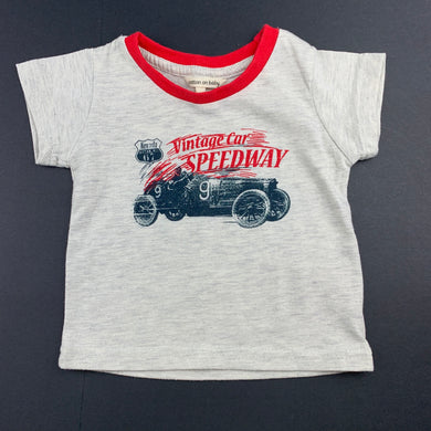 Boys Cotton On Baby, grey t-shirt / top, racing car, GUC, size 00