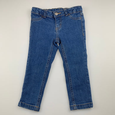 Girls Target, blue stretch denim jeans, adjustable, Inside leg: 31cm, GUC, size 2