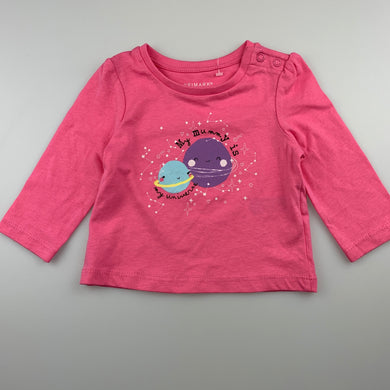 Girls Primark, pink cotton long sleeve top, planets, EUC, size 00