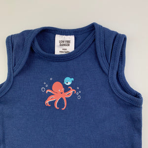 Unisex Target, blue cotton bodysuit / romper, octopus, GUC, size 0000