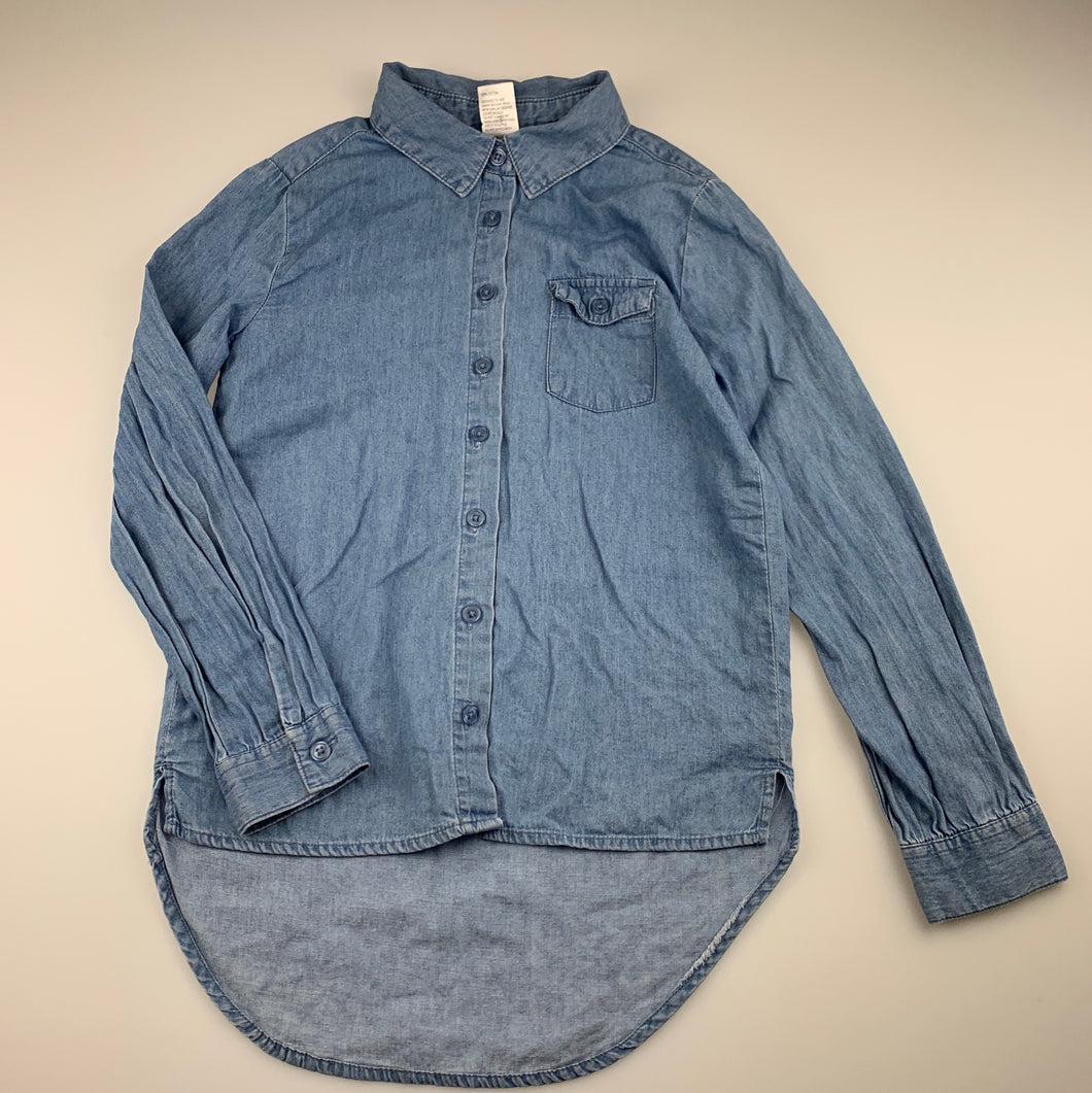 Girls Clothing & Co, blue chambray cotton long sleeve shirt, GUC, size 8