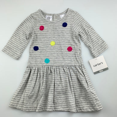 Girls Carter's, grey cotton casual dress, NEW, size 1
