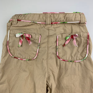 Girls Gymboree, beige cotton pants, adjustable, Inside leg: 25cm, GUC, size 2