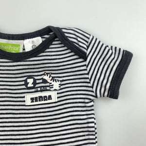 Unisex Fisher-Price, striped cotton bodysuit / romper, zebra, GUC, size 000