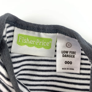 Unisex Fisher-Price, striped cotton bodysuit / romper, zebra, GUC, size 000