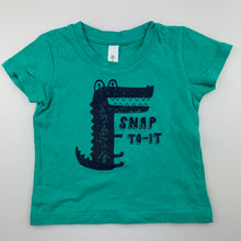 Load image into Gallery viewer, Boys Dymples, green cotton t-shirt / top, dinosaur, EUC, size 000