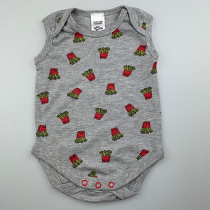 Unisex Baby Berry, grey bodysuit / romper, fries, EUC, size 00