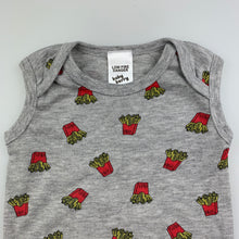Load image into Gallery viewer, Unisex Baby Berry, grey bodysuit / romper, fries, EUC, size 00