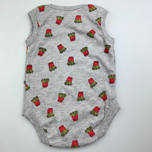 Unisex Baby Berry, grey bodysuit / romper, fries, EUC, size 00