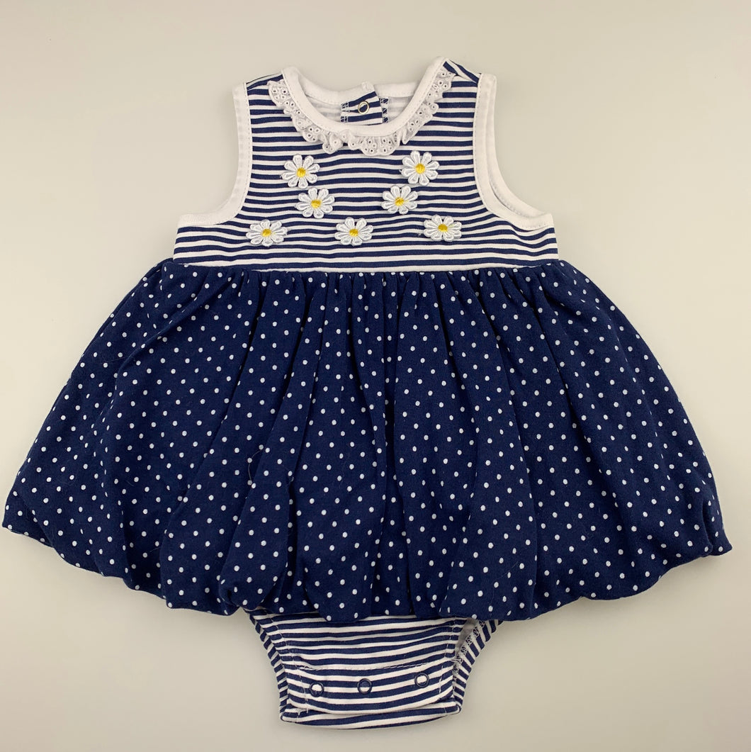 Girls Little Me, navy stripe cotton romper dress, EUC, size 0