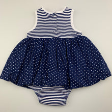 Load image into Gallery viewer, Girls Little Me, navy stripe cotton romper dress, EUC, size 0