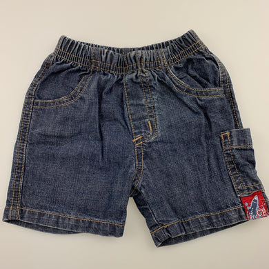 Boys Charlie Rocket, blue denim shorts, elasticated, EUC, size 6 months