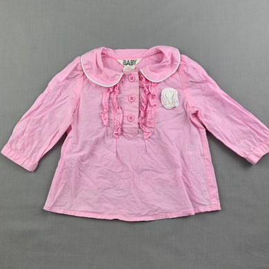 Girls Cotton On Baby, pink lightweight cotton long sleeve top, GUC, size 00