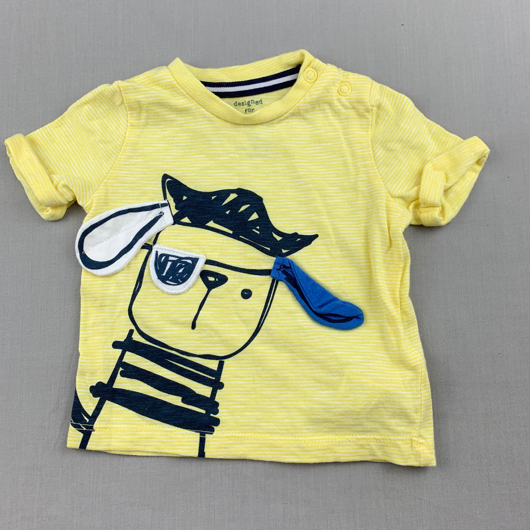 Boys F&F, yellow cotton t-shirt / top, dog, EUC, size 000