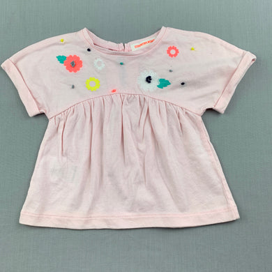 Girls Country Road, pink cotton top, embroidered flowers, EUC, size 000