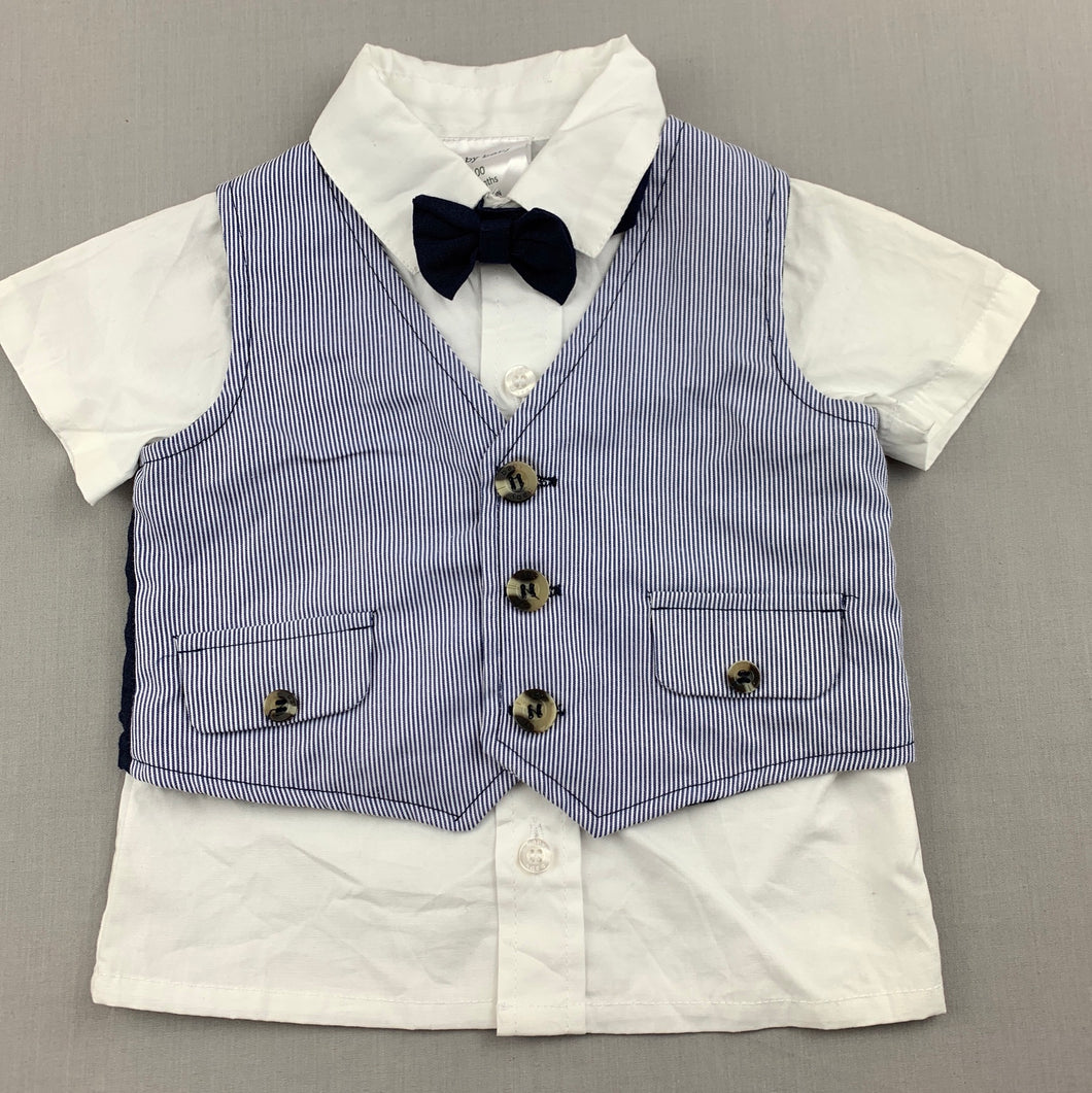 Boys Baby Baby, cotton shirt, waistcoat & bow tie set, NEVER WORN, EUC, size 00