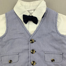 Load image into Gallery viewer, Boys Baby Baby, cotton shirt, waistcoat &amp; bow tie set, NEVER WORN, EUC, size 00