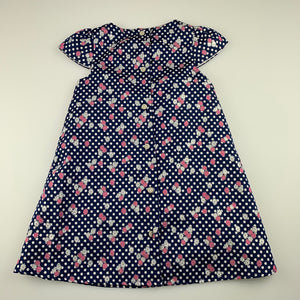 Girls Matilda's Wardrobe, cotton lined navy floral party dress, GUC, size 2, L: 48cm approx