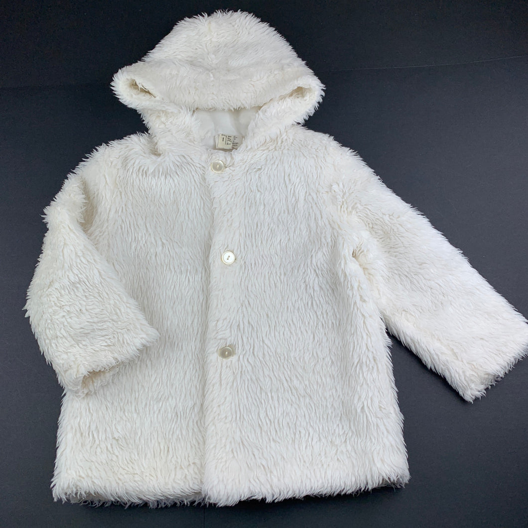 Girls vintage, cream faux fur jacket / coat, FUC, size 1,  