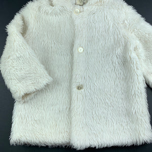 Girls vintage, cream faux fur jacket / coat, FUC, size 1,  