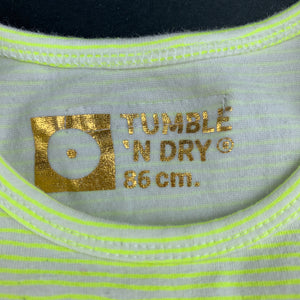 Girls Tumble 'n Dry, neon yellow stripe stretchy party dress, EUC, size 1-2, L: 47cm approx