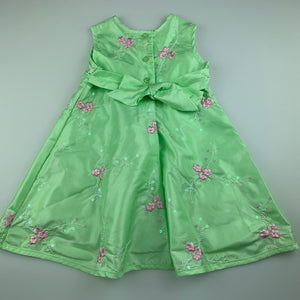 Girls Target, green embroidered floral lightweight party dress, EUC, size 1, L: 47cm approx