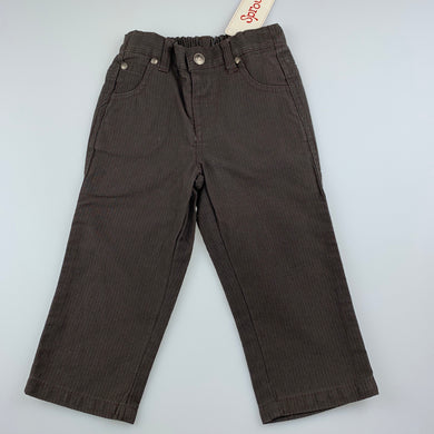 Boys Sprout, dark brown cotton pants, elasticated, Inside leg: 28cm, NEW, size 1,  