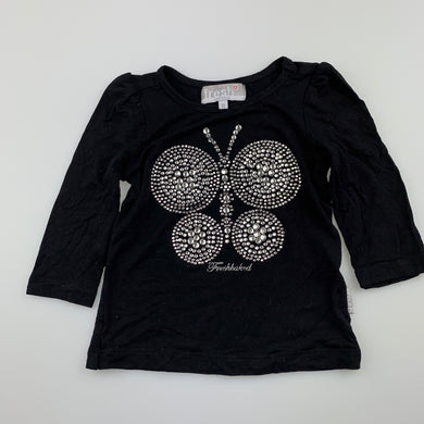 Girls Fresh Baked, blac stretchy long sleeve top, butterfly, GUC, size 0,  