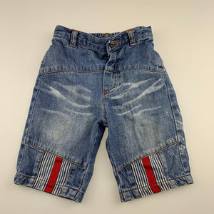 Boys Designer Kidz, blue denim long shorts, elasticated, Inside leg: 15cm, FUC, size 1,  