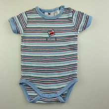 Load image into Gallery viewer, Boys Papoose, striped cotton bodysuit / romper, cars, FUC, size 0000,  
